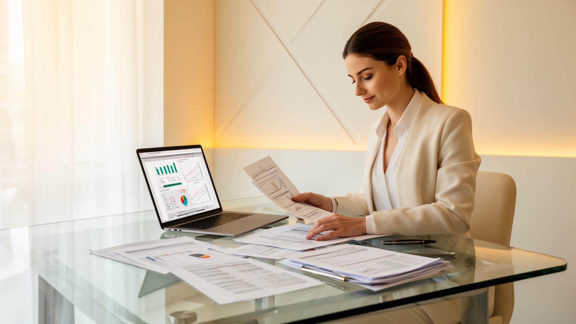 Tax consultant reviewing financial reports